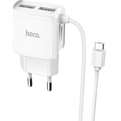Hoco microUSB & 2x USB Wall Charger Λευκό (C59A)